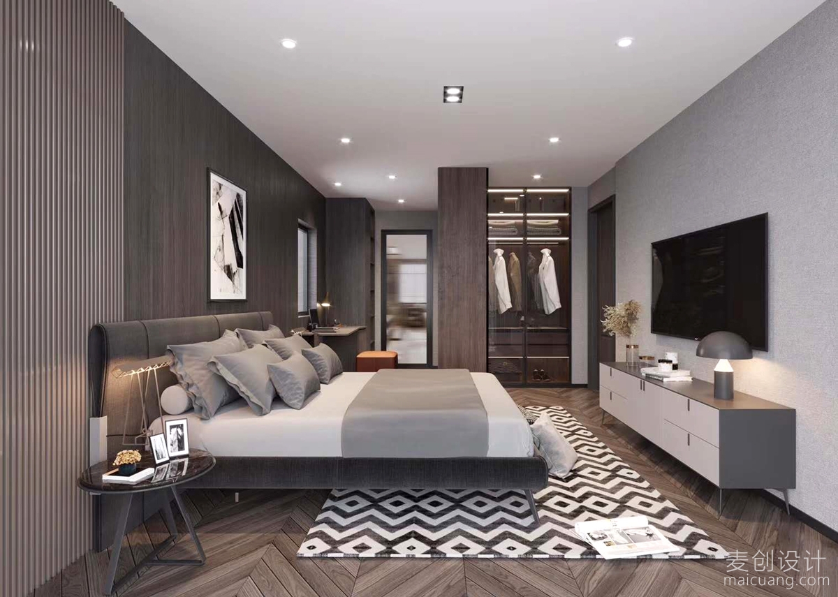 纯粹黑白灰现代私宅,宁静优雅有质感的两室装修效果图-麦创设计